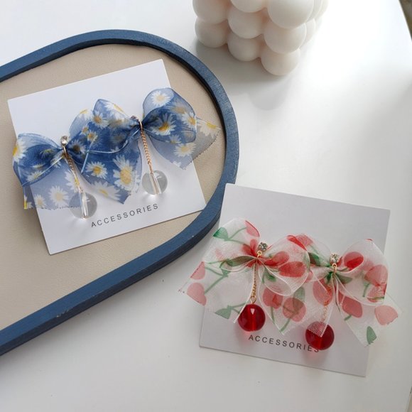 💙💕💕Last one Unique Diamond BLUE Floral Bow Knot Earrings - Picture 2 of 4